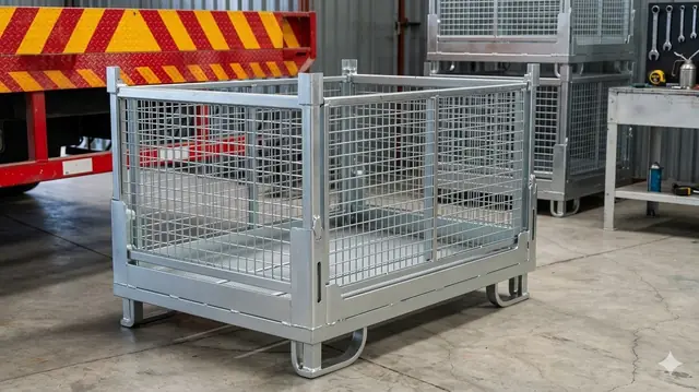 Contenedor metálico retornable de malla para autopartes