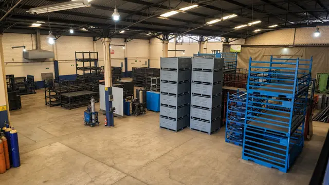 Empaque retornable metálico para autopartes en la planta de Racks CCR en Puebla
