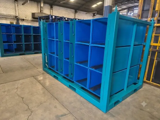 Rack metálico con compartimentos interiores para separar autopartes
